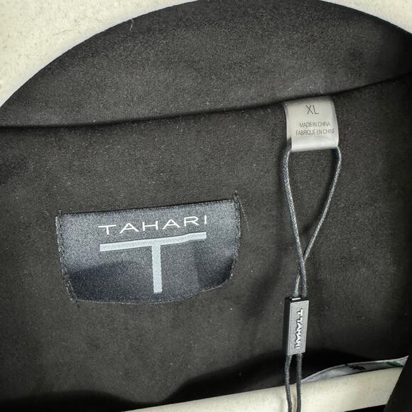 Tahari NWT Black Faux Suede Cropped Collared Stretch Open Moto Jacket Size XL - Picture 6 of 8